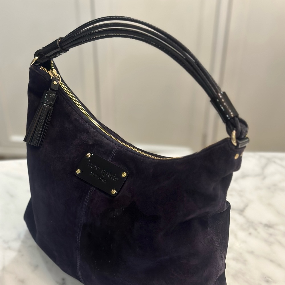 Kate Spade New York Suede Handbag - navy blue suede with patent leather - Picture 4 of 14